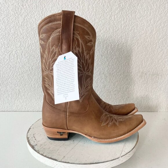 Lane SANDAGA Midi Womens Cowboy Boots 7.5 Cowgirl Western Brown Mid Calf Tall - Picture 2 of 11